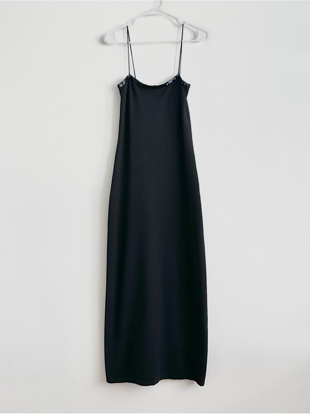 Vintage Ralph by Ralph Lauren Black Silk Cotton Sequin Trim Midi Slip Dress - Picture 1 of 3